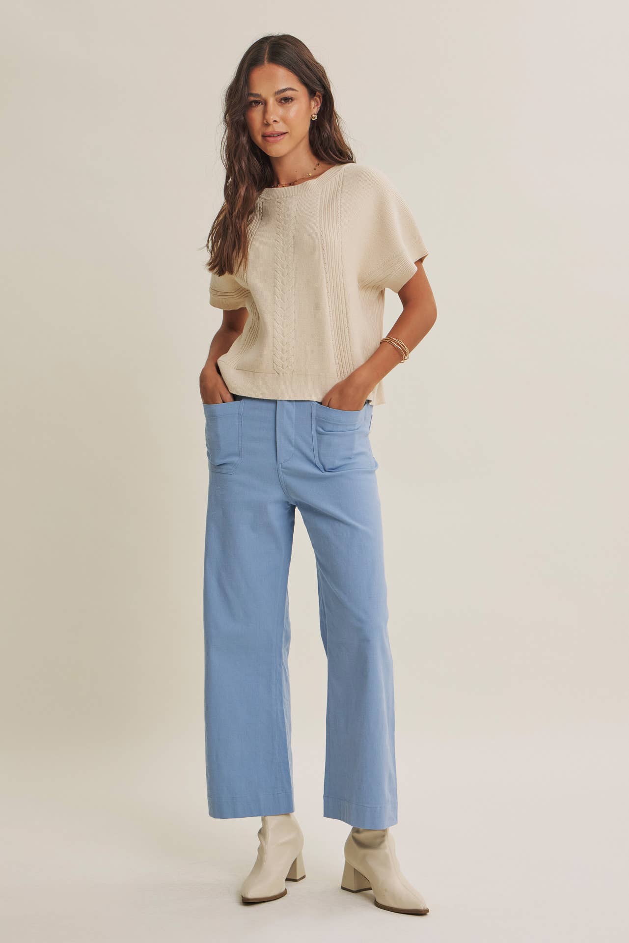 SEASONLESS STRETCHY COTTON LINEN ANKLE PANTS WITH POCKETS: LILAC / S
