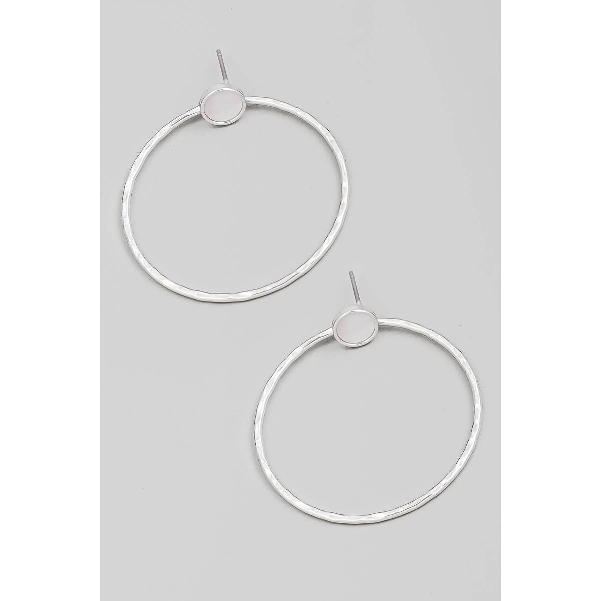 Silver Thin Hammered Circle Post Earrings