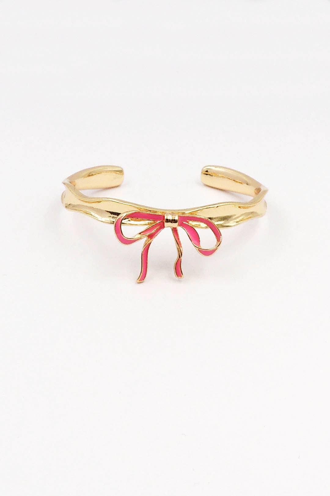 Gold Metal Hammered Cuff with Hot Pink Bow