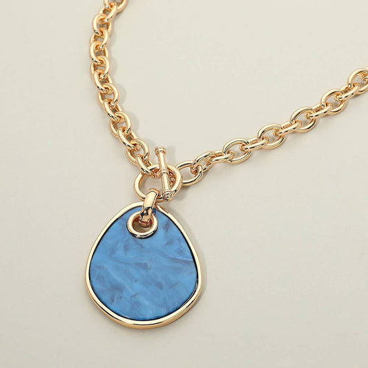 Geometric Resin Drop Pendant Necklace: Blue