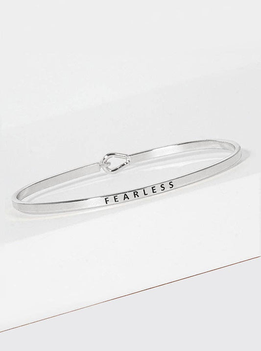 Silver "Fearless" Engraved Inspirational Bangle Bracelet
