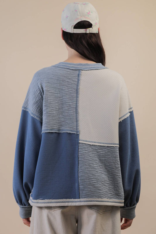 Midnight Oversized Color Block Casual Knit Top