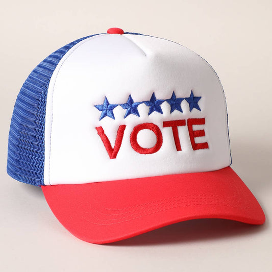 Vote Letter Embroidered Mesh Back Trucker Hat