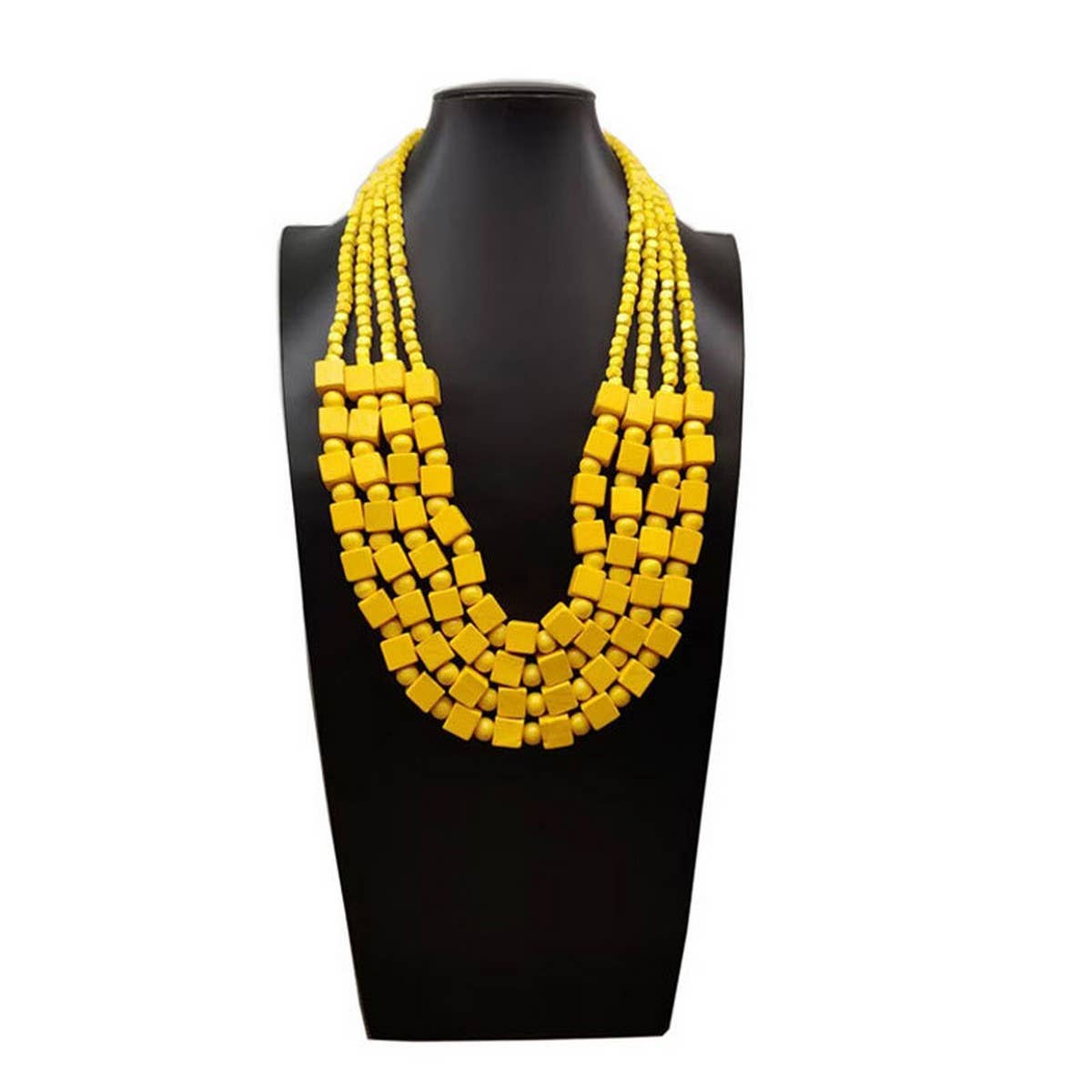 HANDMADE WOODEN SQUARE BEADS MULTI-LAYER NECKLACE_CWMM4850: ROSE / (OS) 1