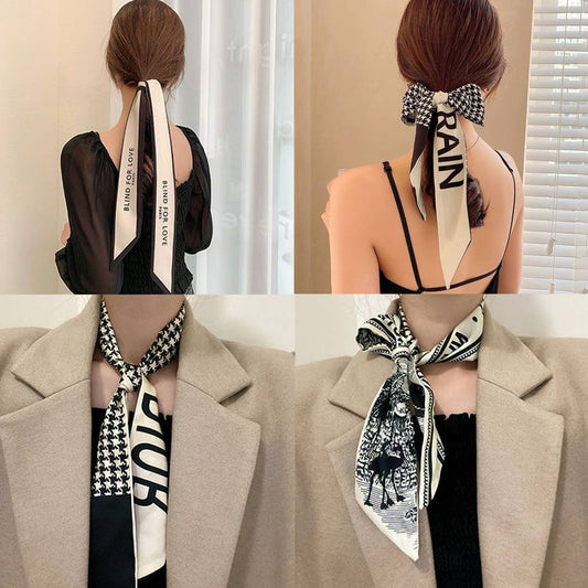 Coffee Polka Dot Silky Bowknot Scarf