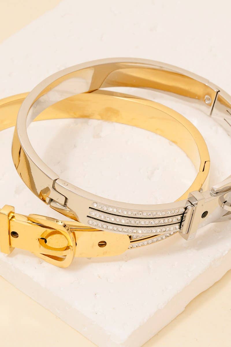 Gold Pave Belt Style Hinge Bangle Bracelet