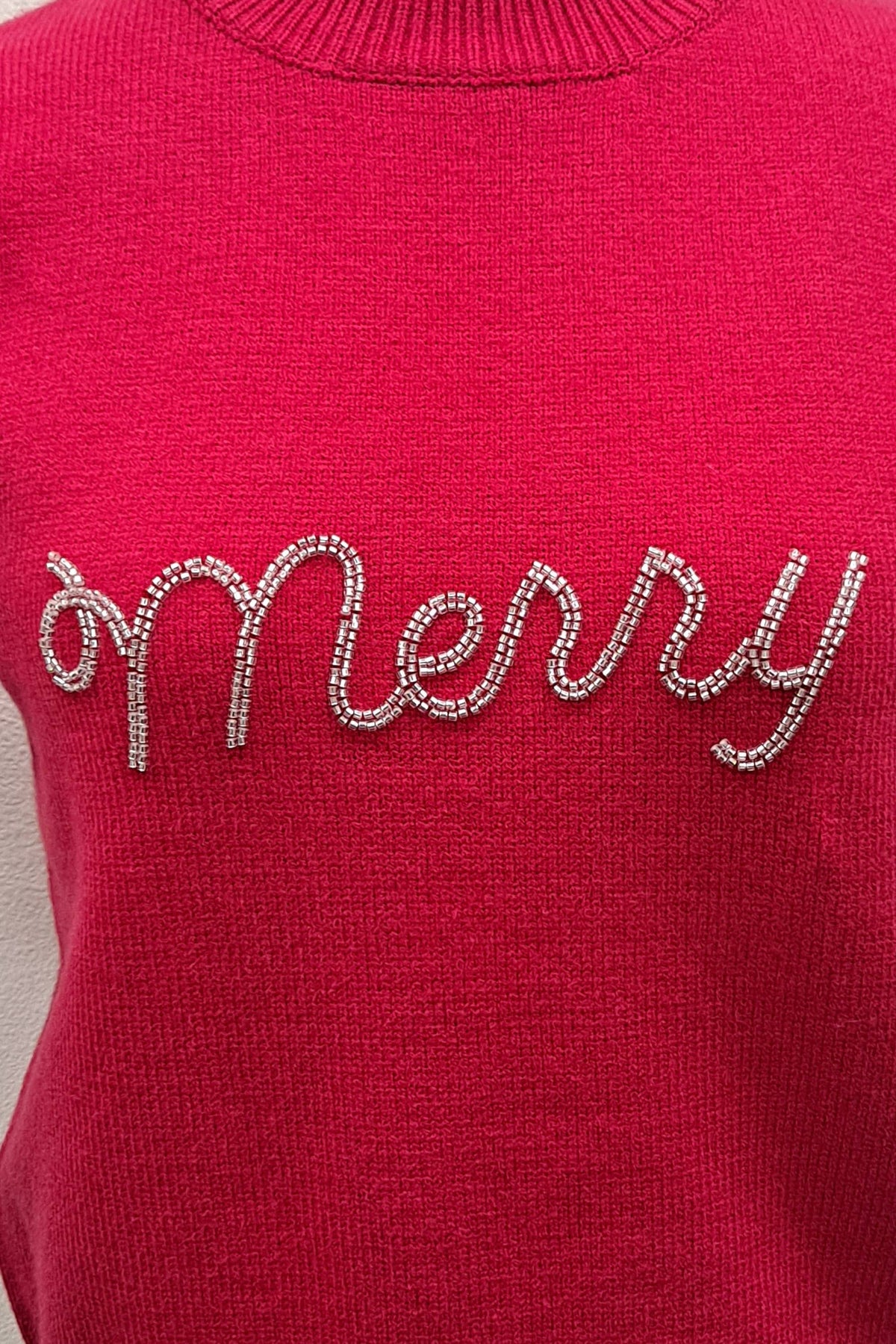 Merry Rhinestone Puff Sleeve Holiday Sweater Top: H. GREEN / S-M-L (2-2-2)
