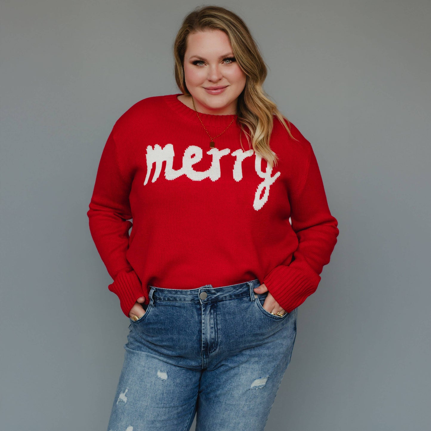 Red & White Merry Sweater- Plus Sized