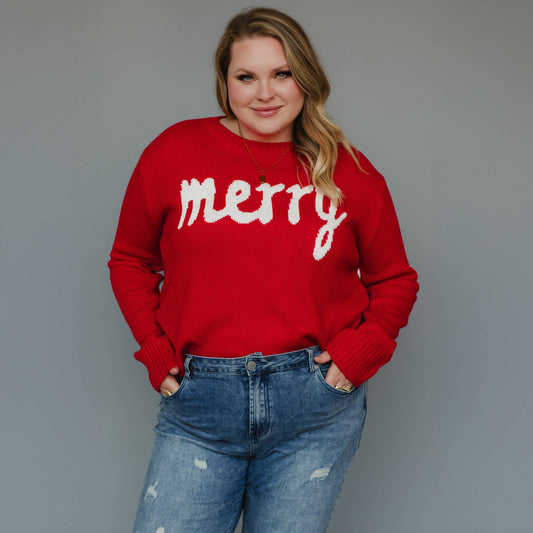 Red & White Merry Sweater- Plus Sized