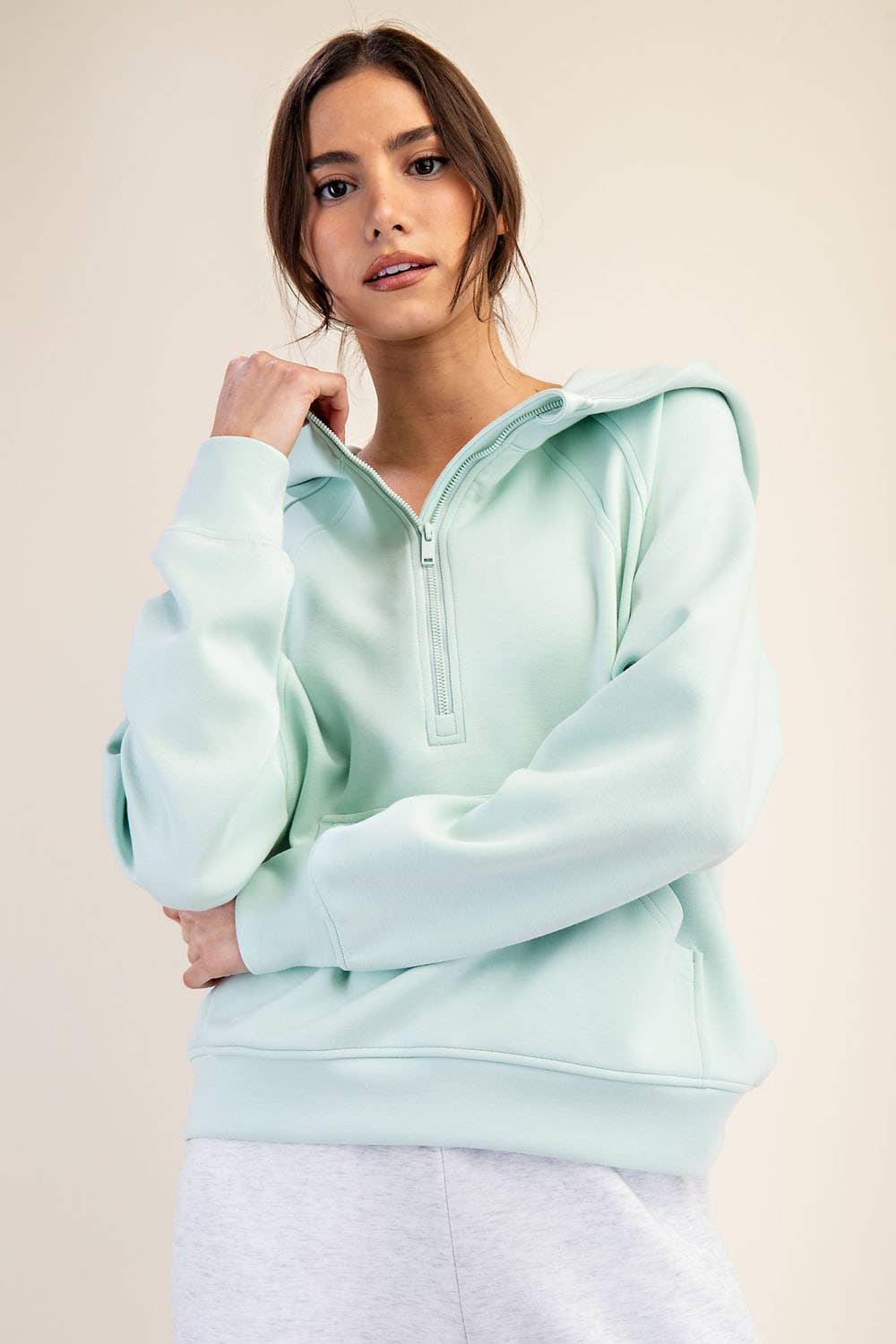 Mint Modal Scuba Quarter Zip Hoodie