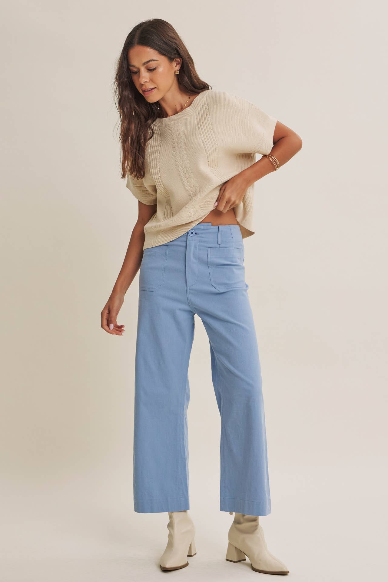 SEASONLESS STRETCHY COTTON LINEN ANKLE PANTS WITH POCKETS: LILAC / S