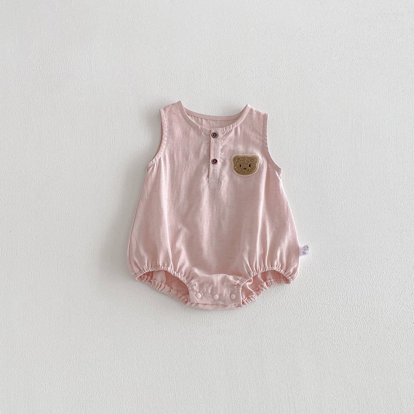Pink Sleeveless Infant Romper Bear Embroidery