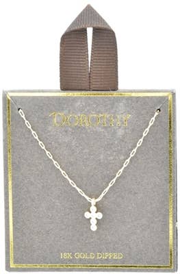 14K Gold Dipped with Rhinestone Small Cross Chain Necklace