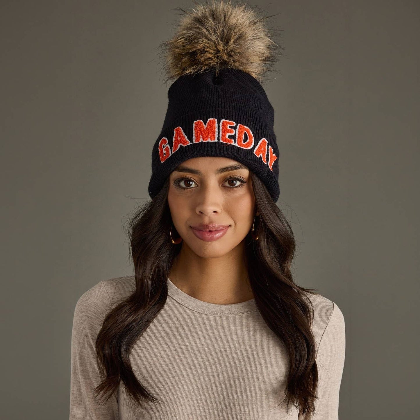 Black & Orange Game Day Pom Hat