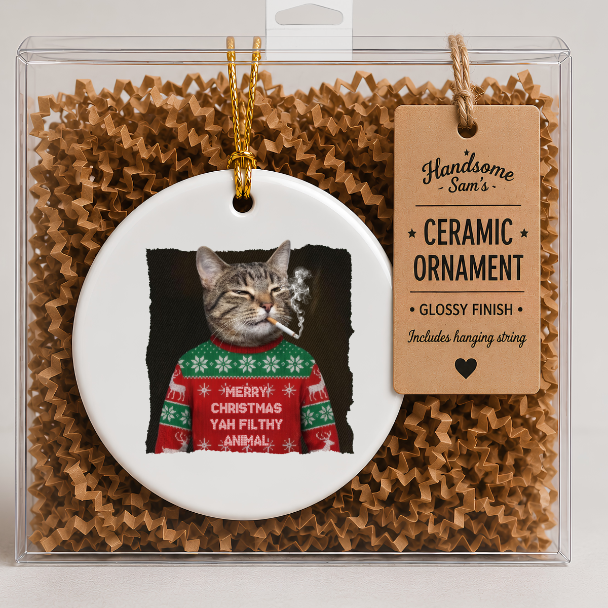 Funny Christmas Ceramic Ornament | Merry Christmas Cat