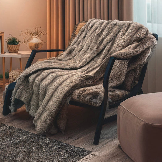 Brown Ultra Soft Faux Rabbit Fur Throw Blanket