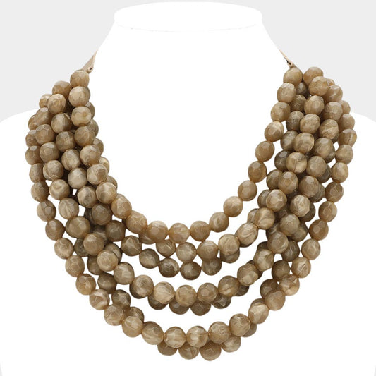 Chunky Acrylic Bead Layered Faux Leather Magnetic Necklace