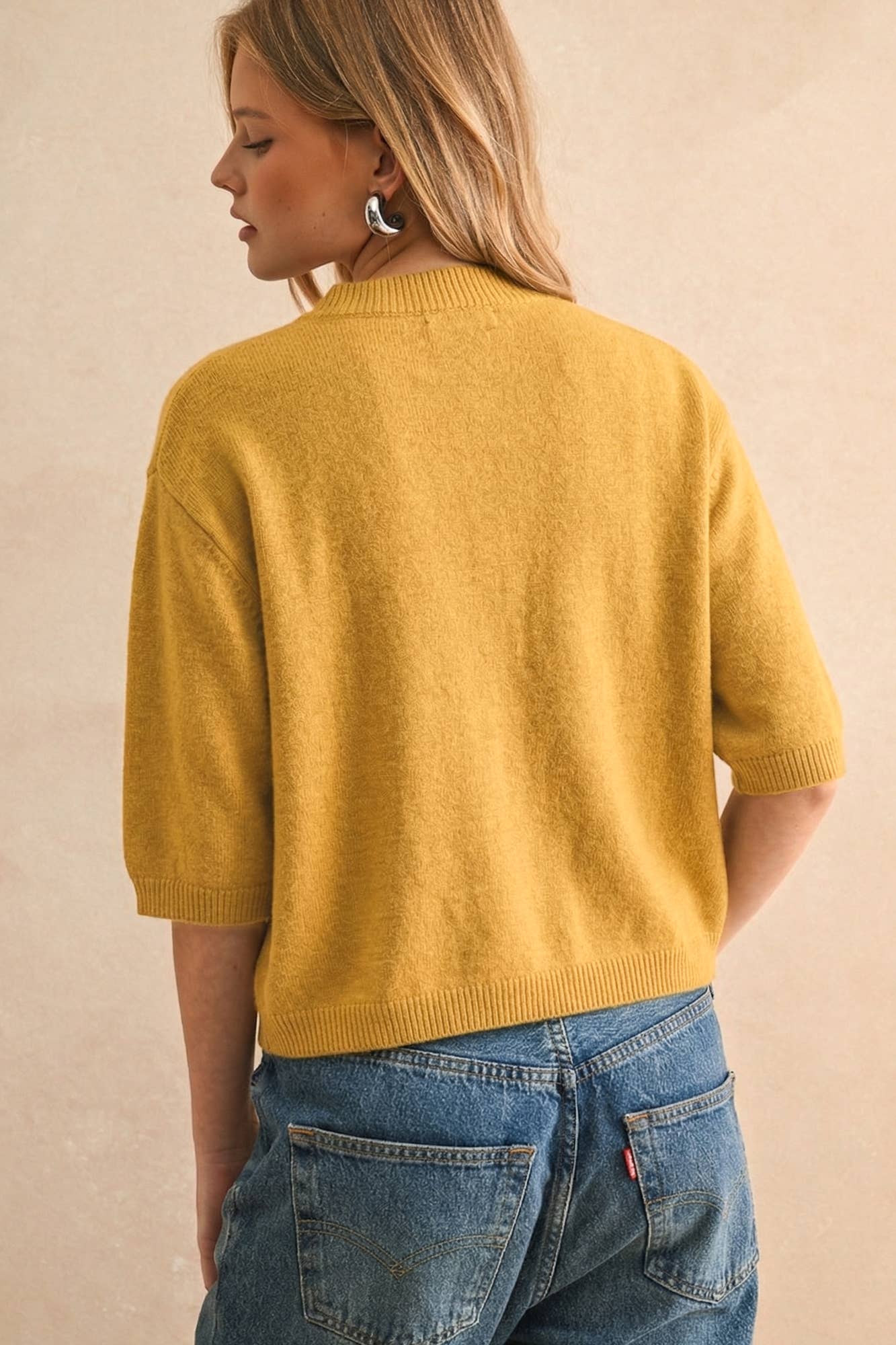 Banana Cream Short Sleeve Sweater Top