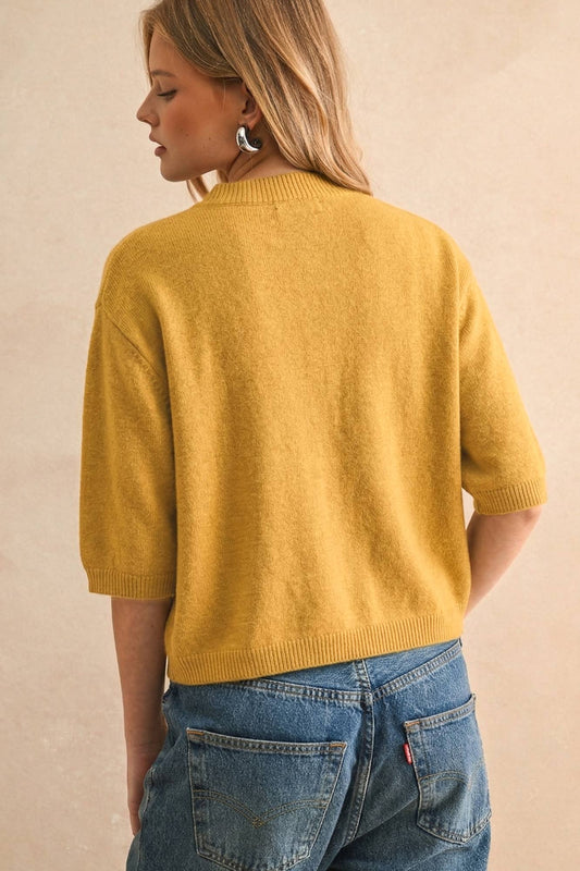 Banana Cream Short Sleeve Sweater Top