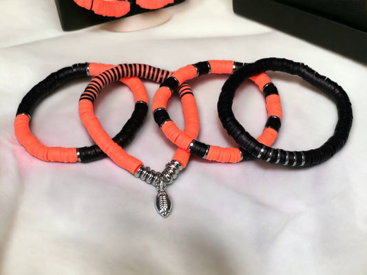 Orange & Black Football Game Day Bracelet Stack