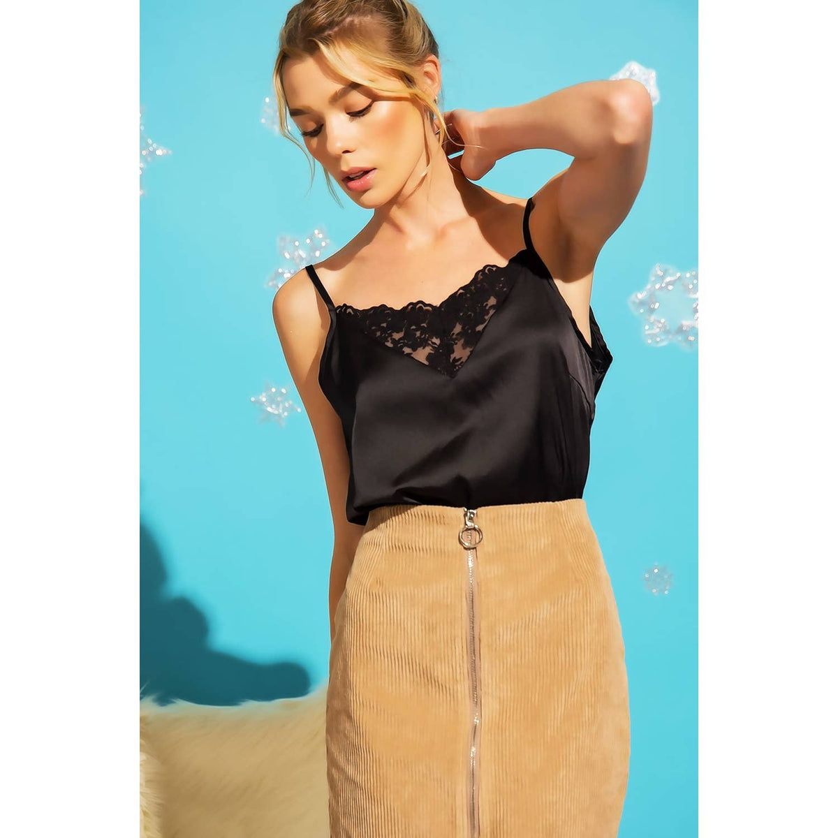Taupe Corduroy Zip Up Mini Skirt