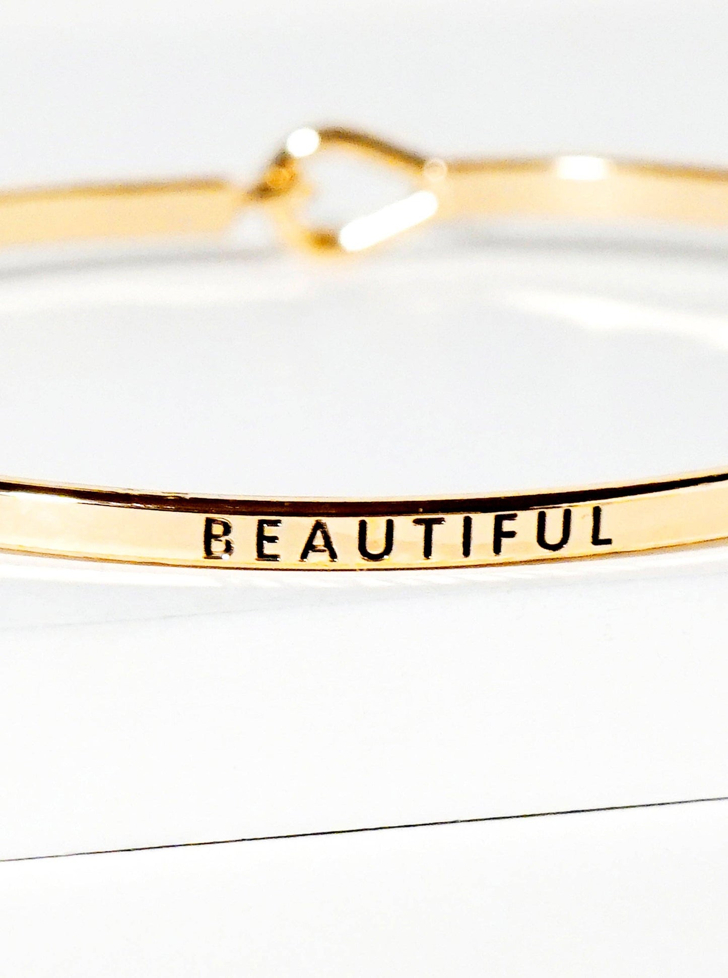 "Beautiful" Engraved Inspirational Gold Bangle Bracelet