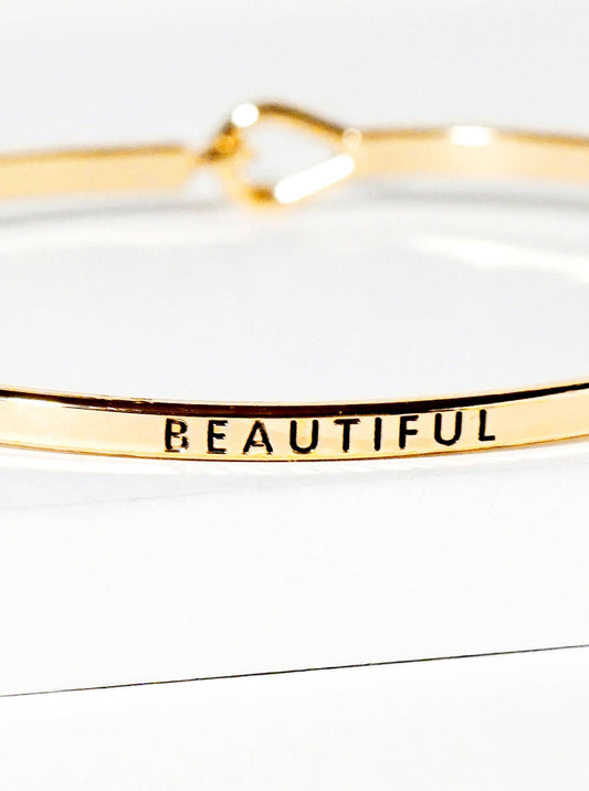 "Beautiful" Engraved Inspirational Gold Bangle Bracelet