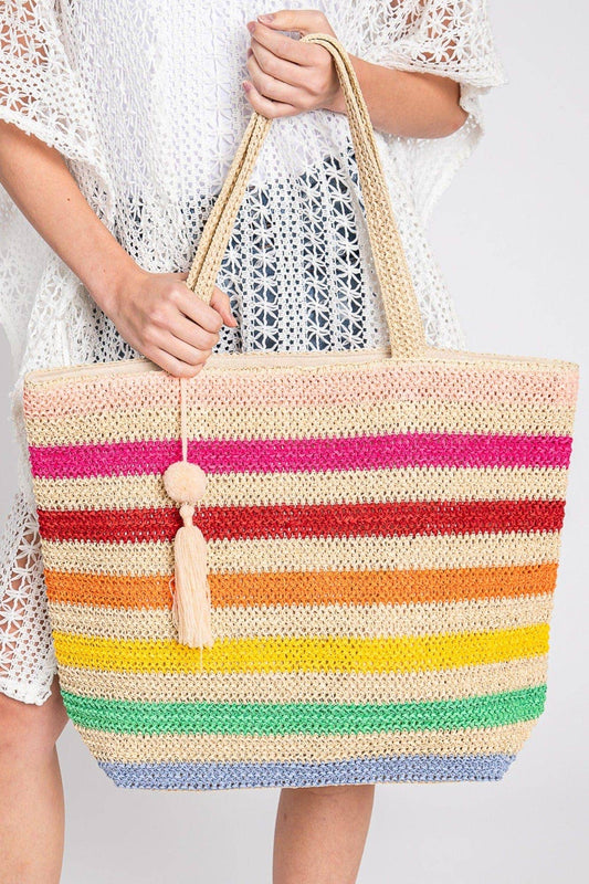 Amara Rainbow Crochet Tote Bag With Tassel