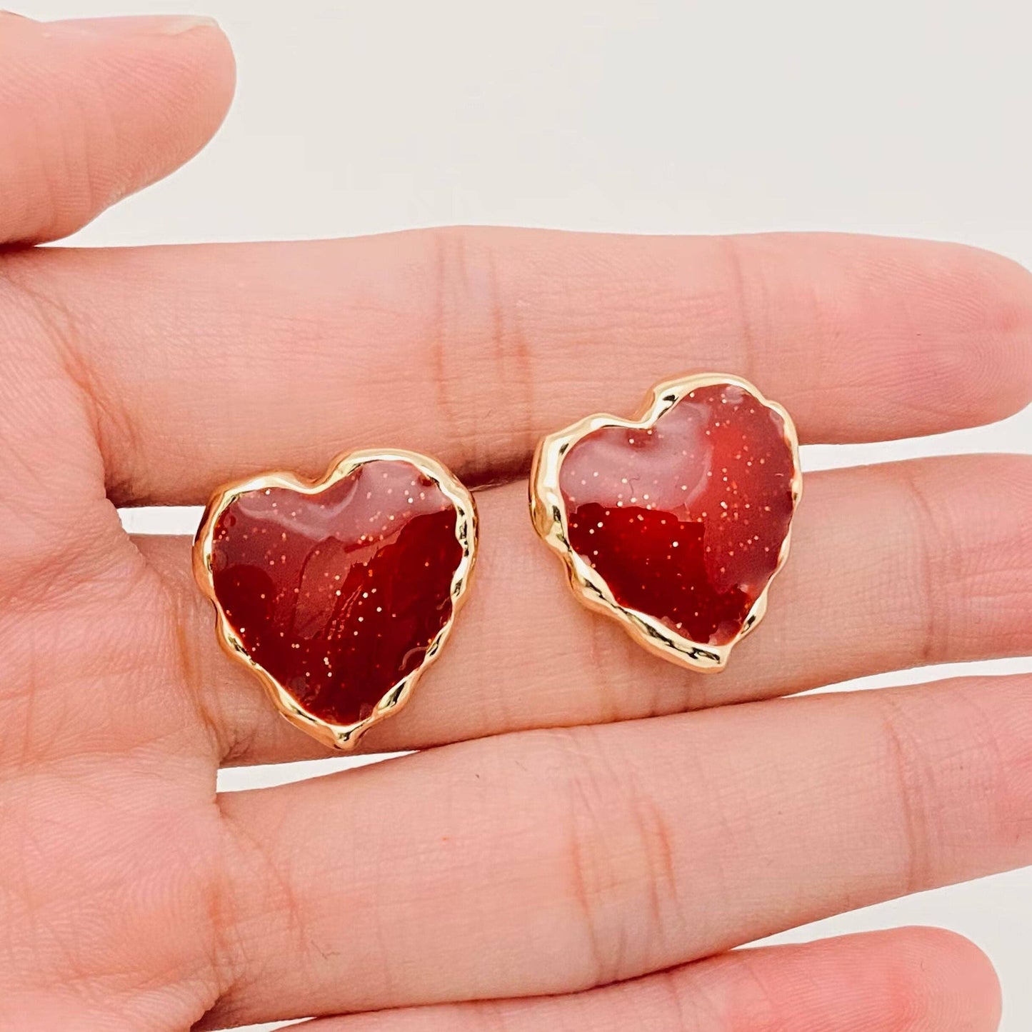 Simple Red Enamel Heart-shaped Stud Earrings