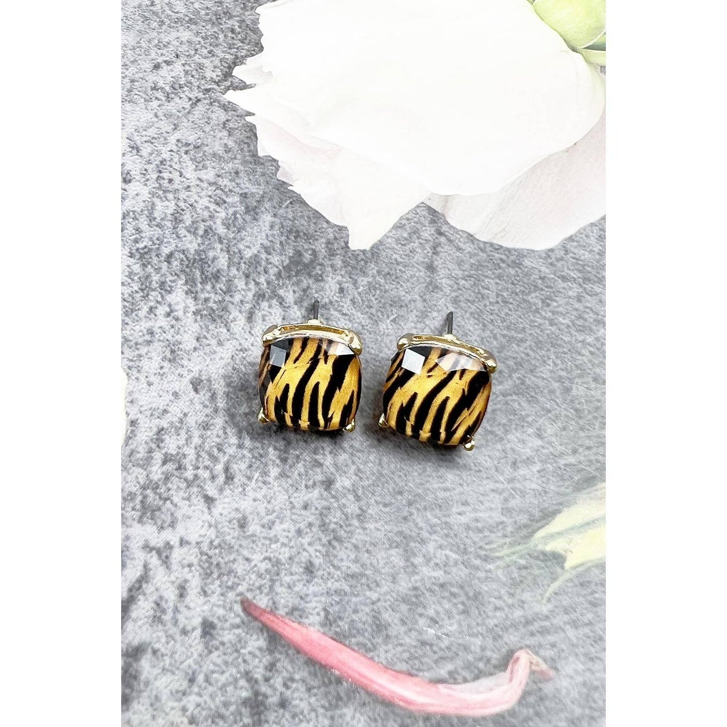 Tiger Print Epoxy Stud Earrings