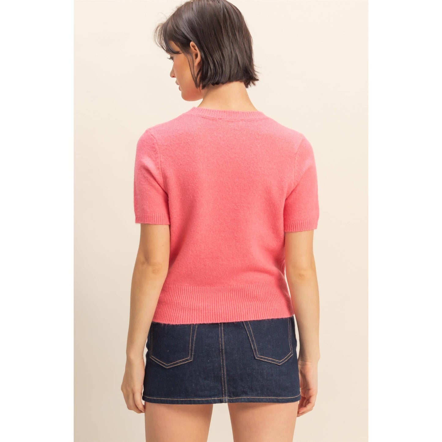 Taffy Pink Short Sleeve Sweater Top