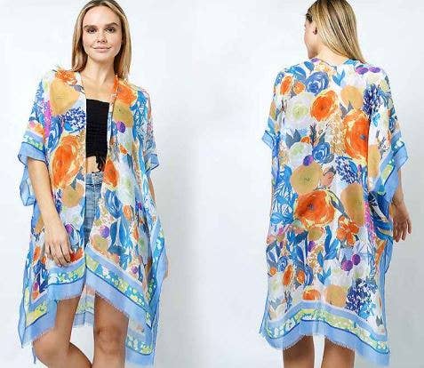 SALE Garden Party Floral Print Kimono - Blue