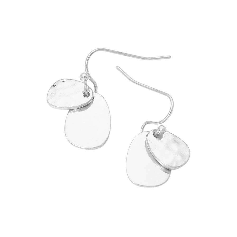 Hammered Metal Double Disc Drop Earrings: Worn Silver