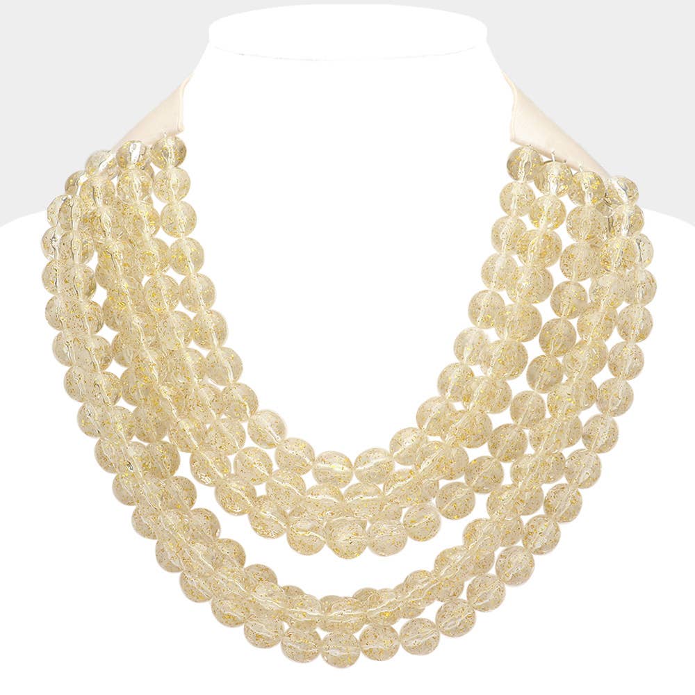 Chunky Acrylic Bead Layered Faux Leather Magnetic Necklace: Brown
