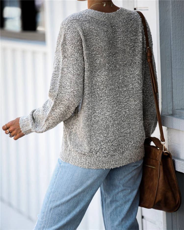 Grey Crew Neck Casual Pullover Long Sleeved Sweater