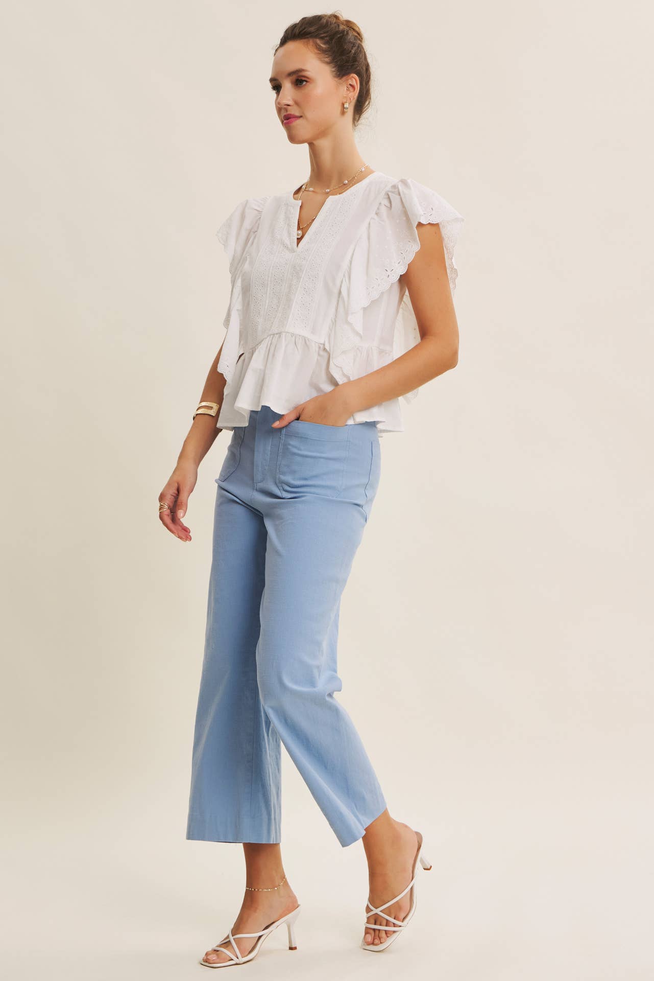 SEASONLESS STRETCHY COTTON LINEN ANKLE PANTS WITH POCKETS: LILAC / S