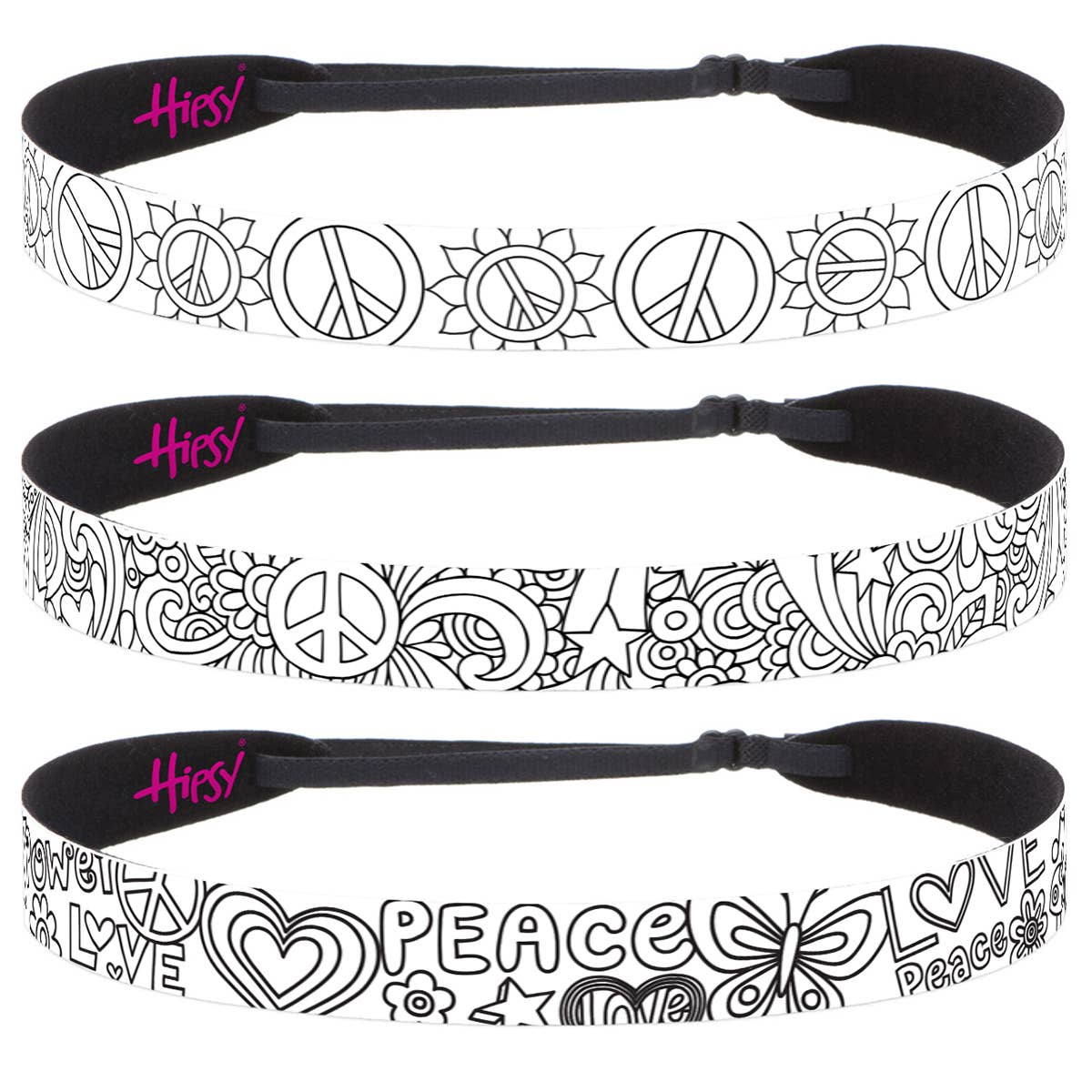 Coloring Bands Adjustable No Slip Peace & Love Headband