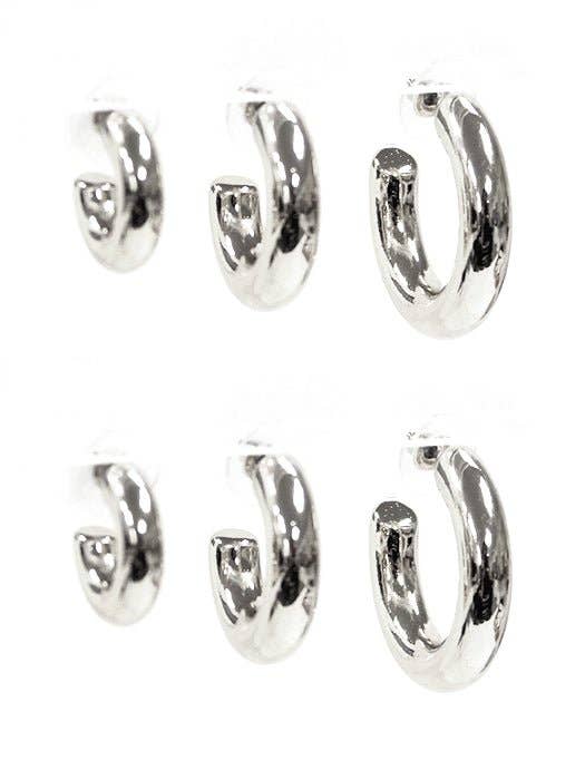 Silver C Shape Earrings Set