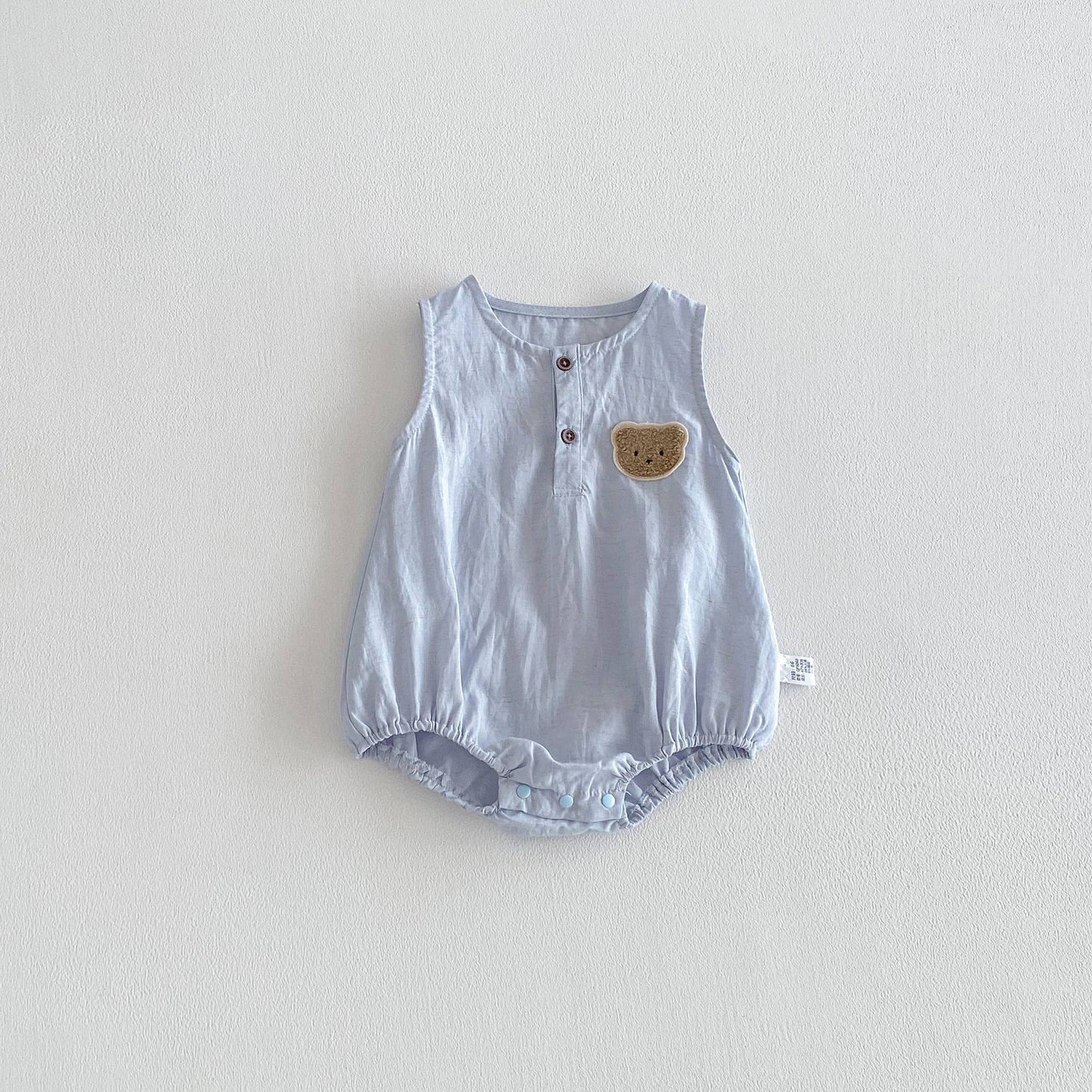 Blue Infant Romper Bear Embroidery