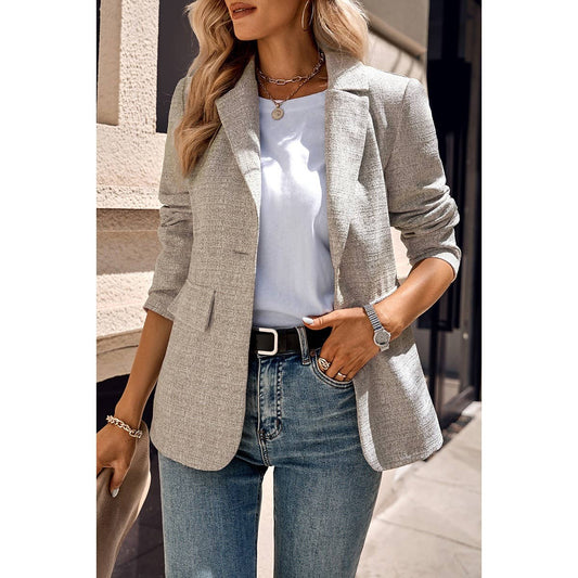 Khaki Fit Button Open Front Long Sleeve Solid Blazer