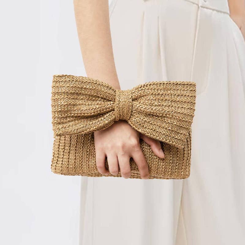 SALE Bow Straw Clutch Handbag