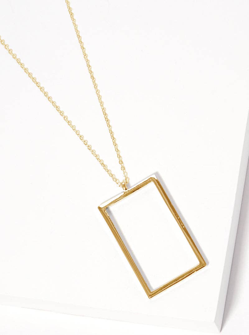 Metal Rectangle Pendant 32 Inch Long Necklace: Gold