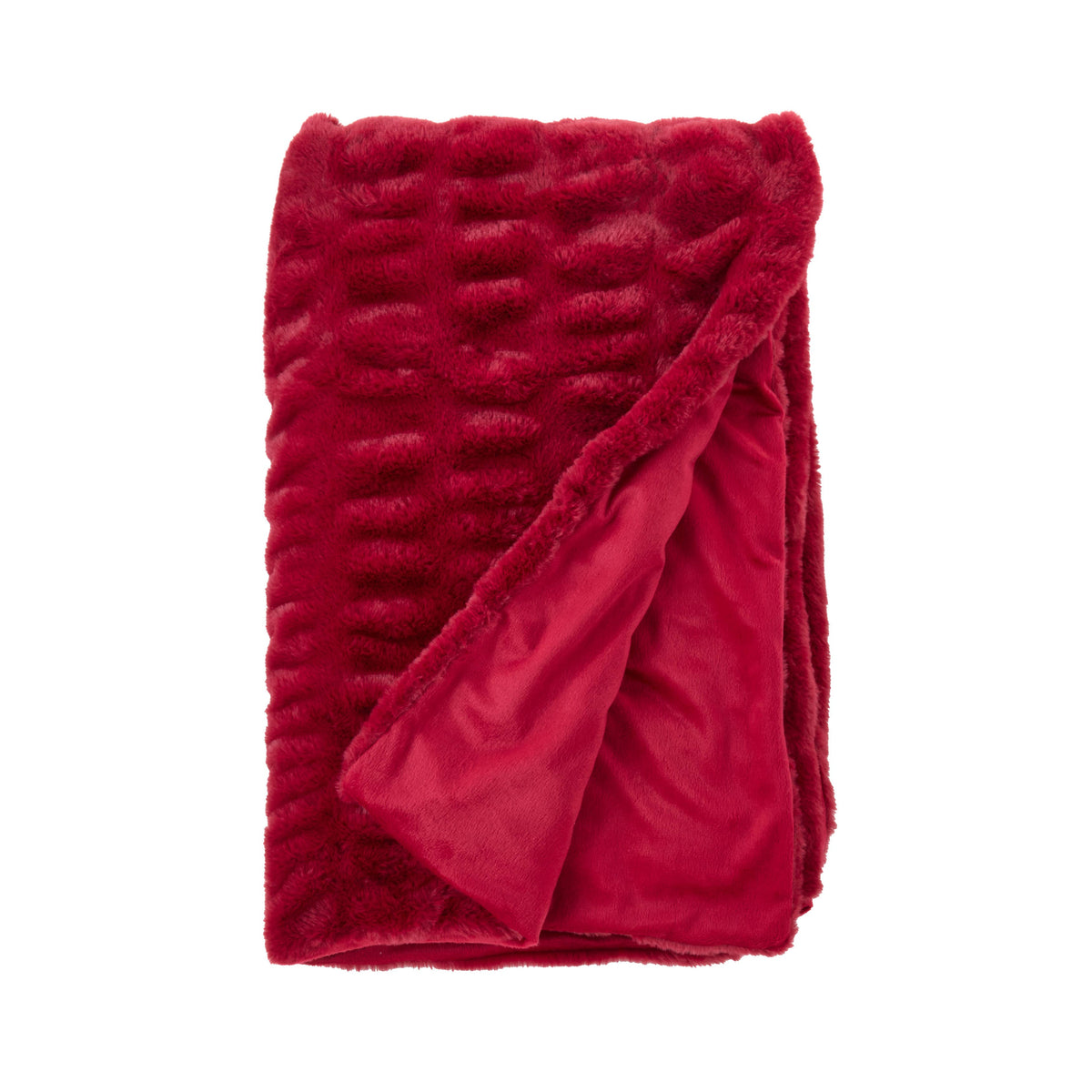 Ribbed Faux Fur Throw Blanket - Plush Polyester Throw: Red / 50"x60"