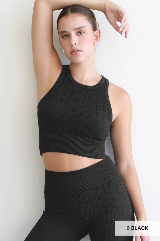 NikiBiki  Cable Knit Highneck Crop Top: Black