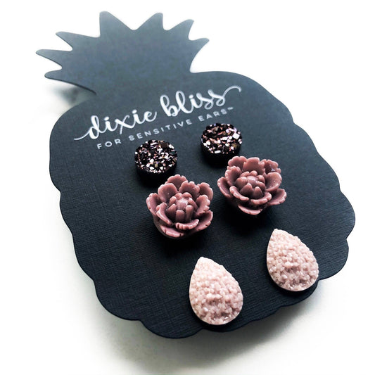 Rowena Set of Dusty Mauve & Latte Earrings