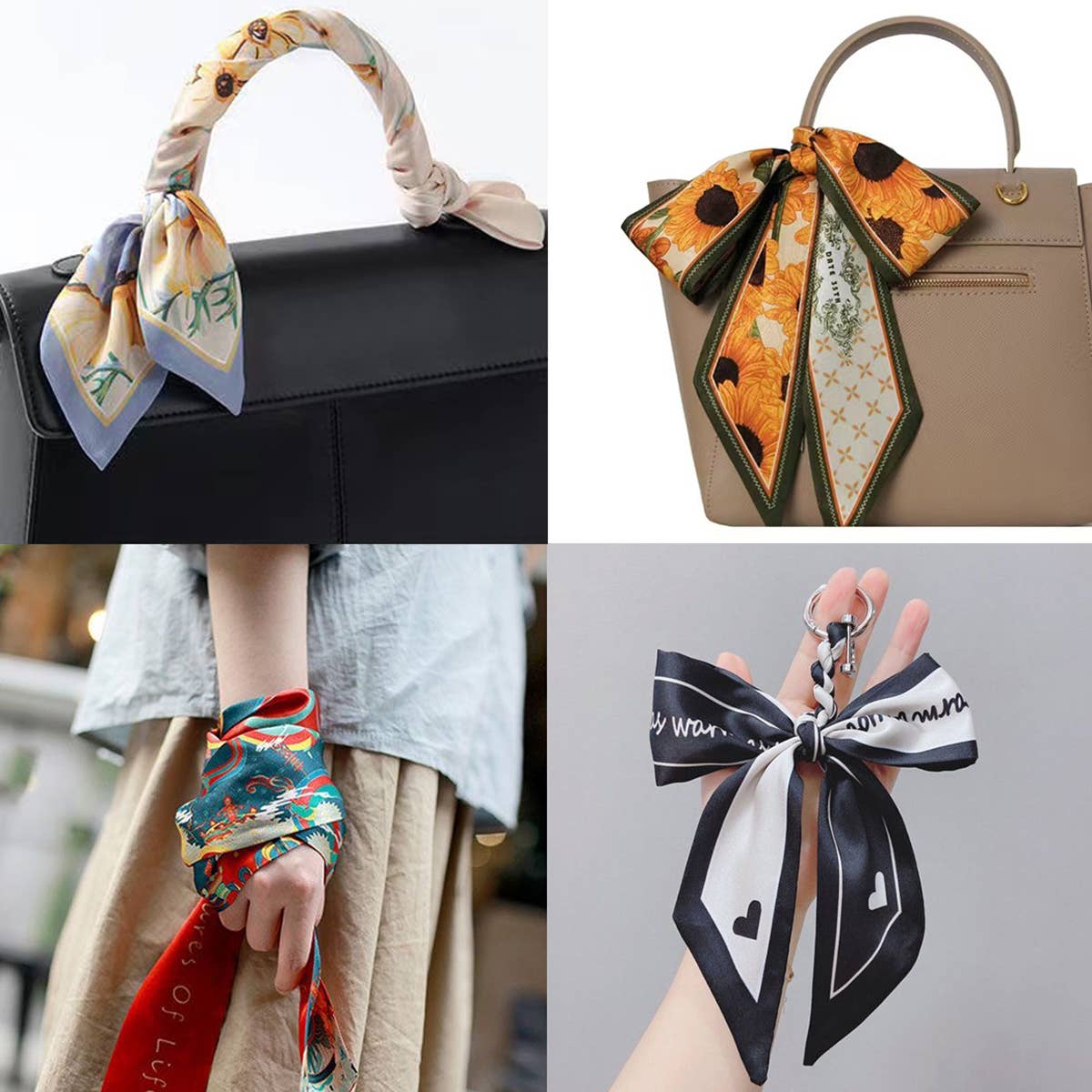 Coffee Polka Dot Silky Bowknot Scarf