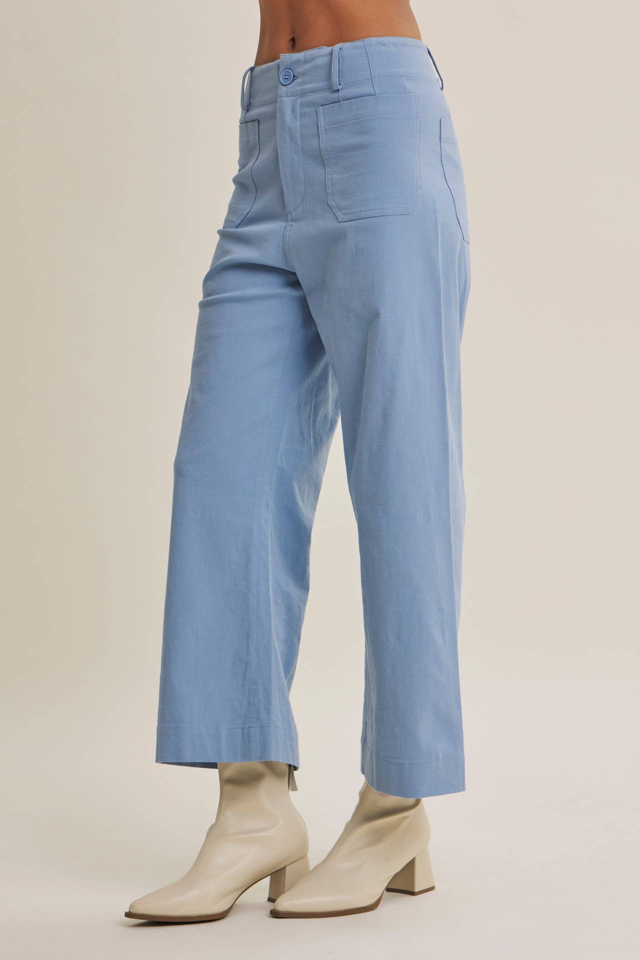 SEASONLESS STRETCHY COTTON LINEN ANKLE PANTS WITH POCKETS: LILAC / S