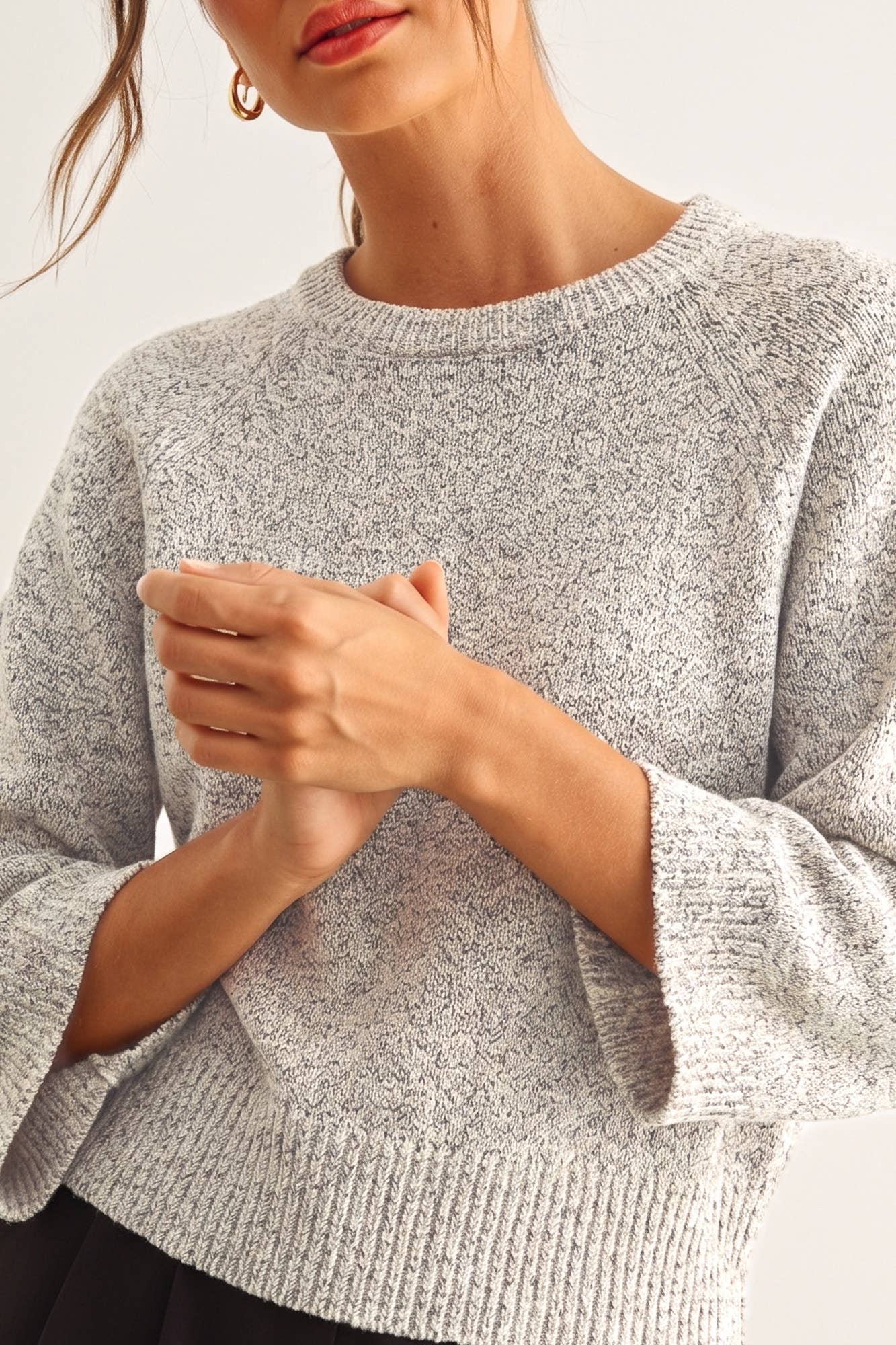 Salt & Pepper Round Neck 3/4 Sleeve Knitted Top