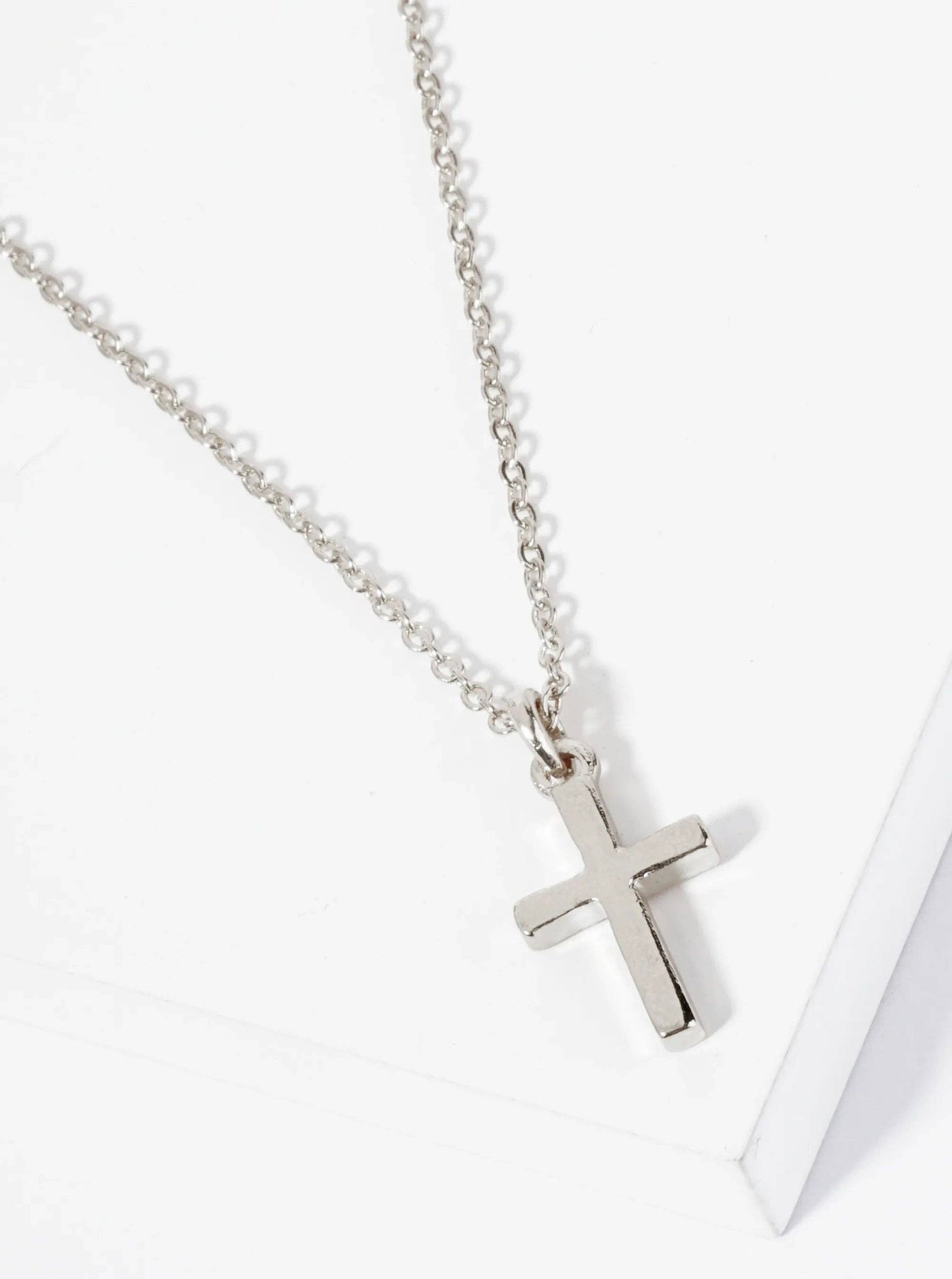 Metal Dainty Cross Pendant Necklace: Rhodium