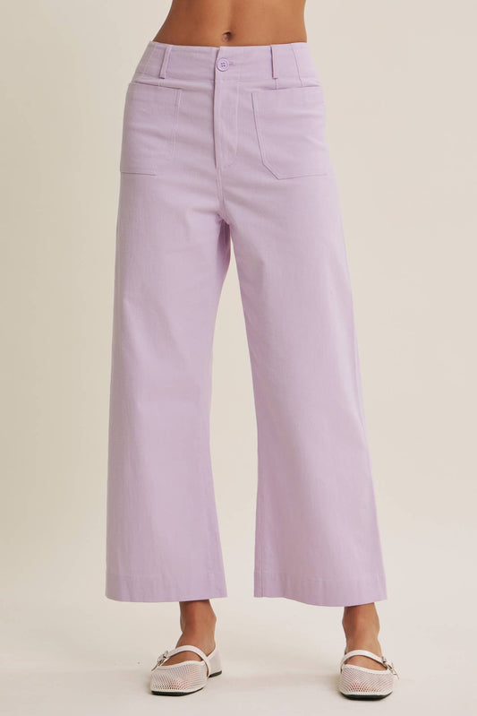 Lilac Stratchy Cotton Linen Ankle Pants with Pockets